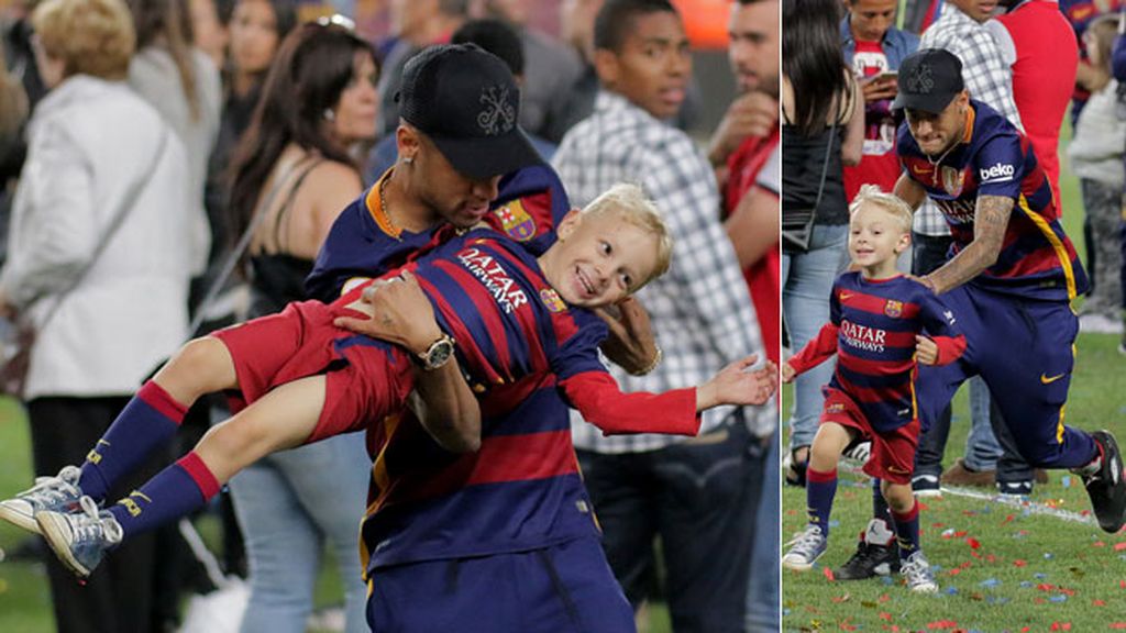 Bartra y Gala, Piqué y Milan… la ‘baby-celebración’ del Barça en el Camp Nou