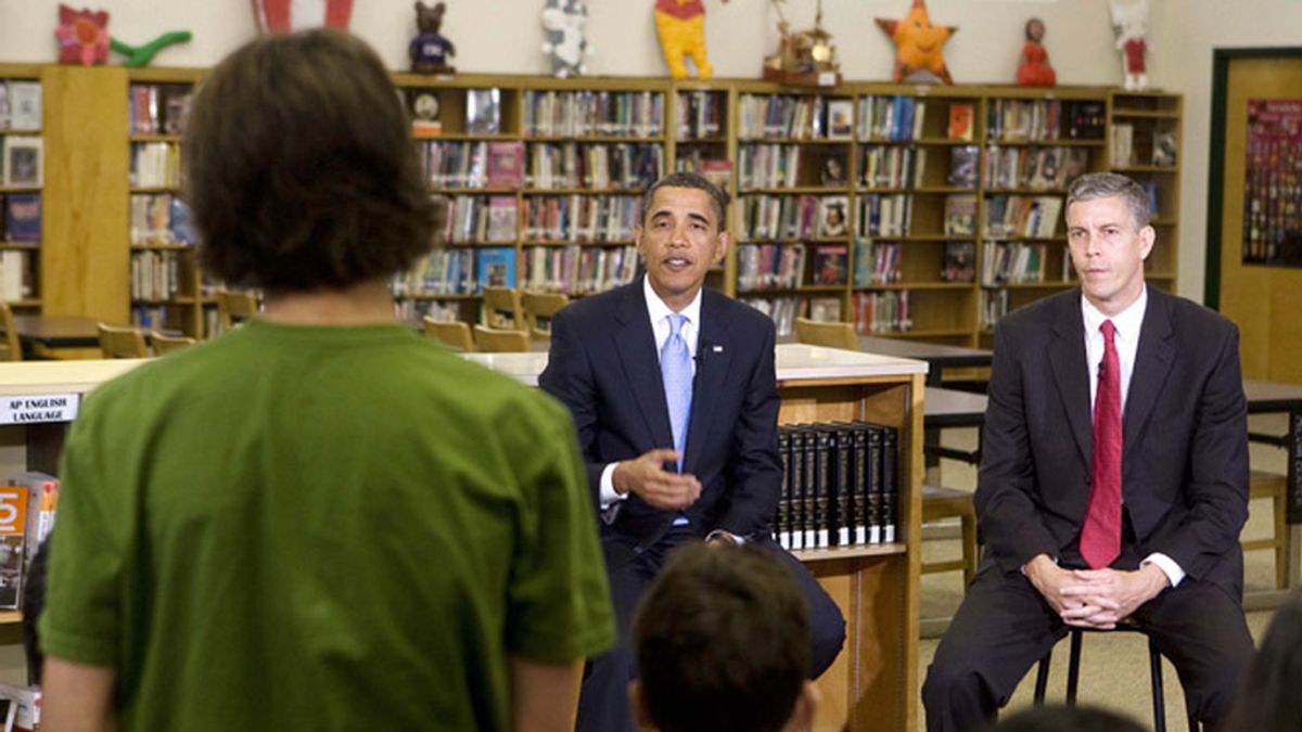 Barack Obama en la escuela de educación secundaria Wakefield, en Arlington