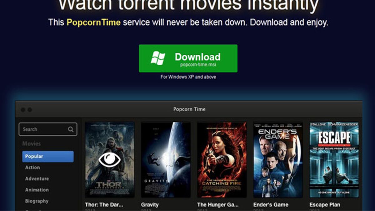 películas pirateadas,Popcorn Time,Time 4 Popcorn, películas online, streaming
