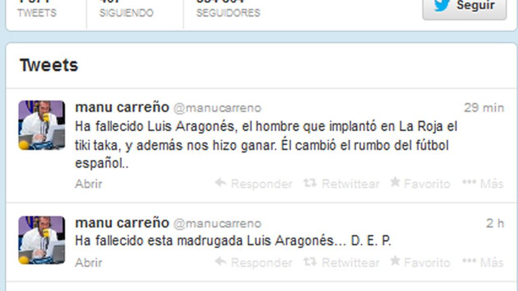 Triste adiós a Aragonés en Twitter