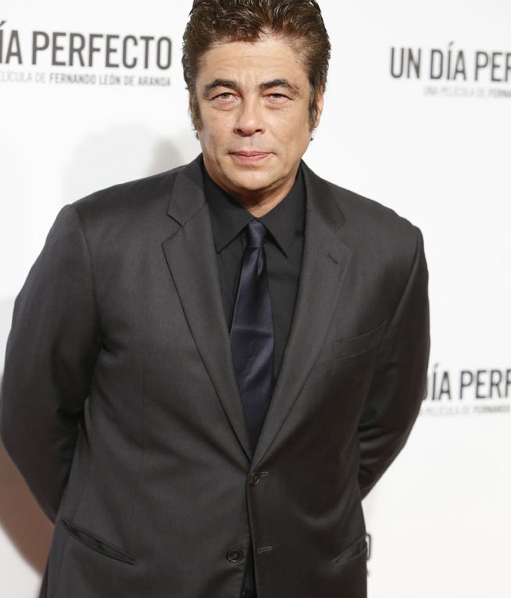 Benicio del Toro optó por una corbata azul marino