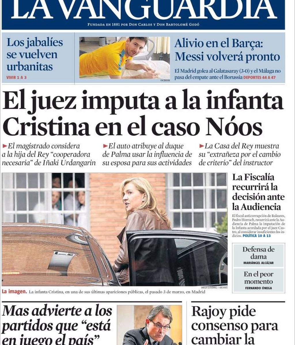 Las portadas sobre la imputación de la infanta Cristina