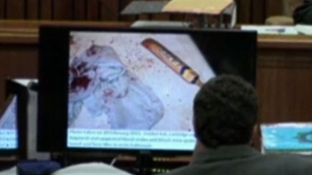 Durante el juicio le muestran el arma, su bate, manchas de sangre y el cadáver