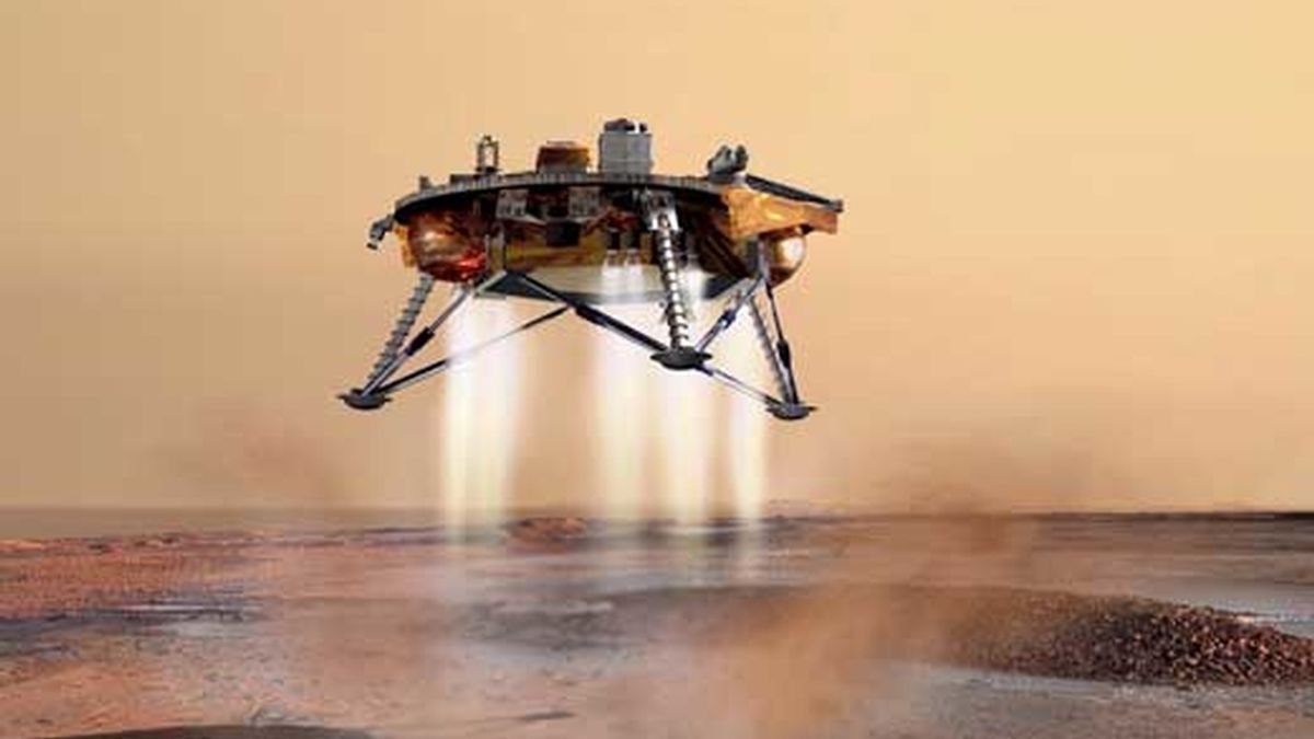 Imagen de cortesía del 30 de julio de 2007, suministrada por la NASA que muestra el concepto del artista Mars Lander sobre  Phoenix aterrizando sobre la superficie de Marte. Foto: EFE