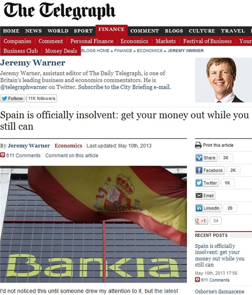 'The Telegraph': "España es oficialmente insolvente"