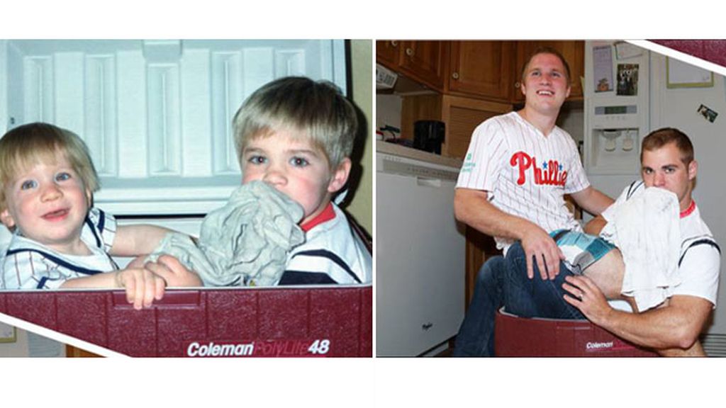 Tres hermanos recrean las fotos de su infancia para su madre