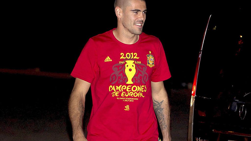 Victor Valdés durante la fiesta de la Selección española