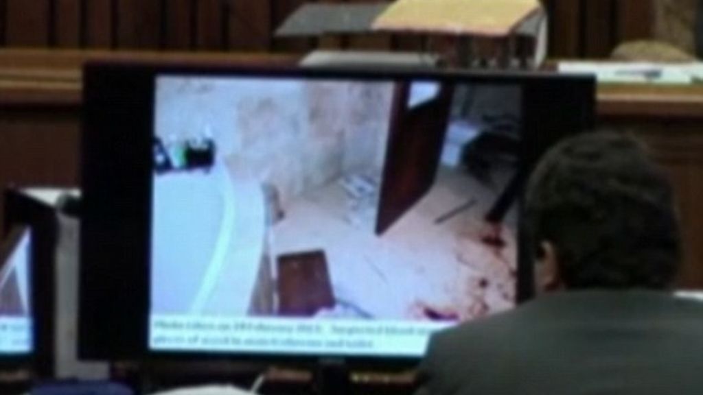 Durante el juicio le muestran el arma, su bate, manchas de sangre y el cadáver
