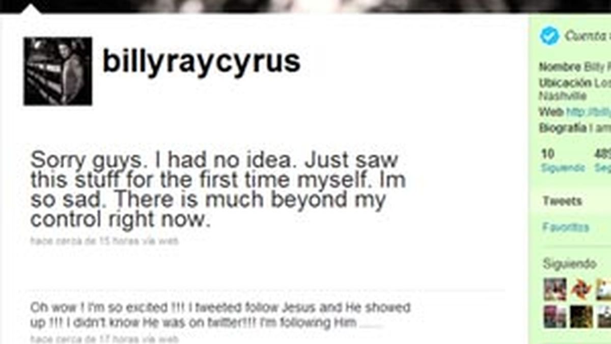 Twitter de Billy Ray Cyrus donde aparece el mensaje