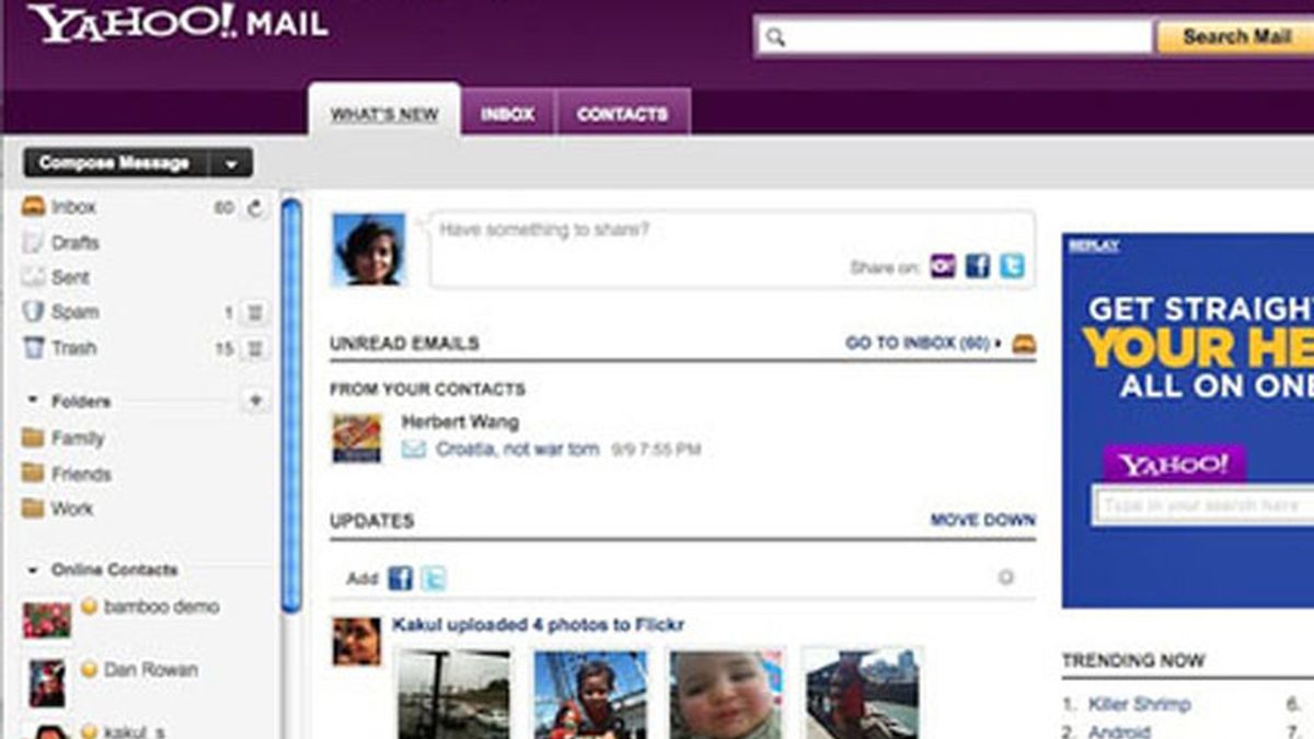 La nueva versión de Yahoo pensado para las redes sociales. El usuario podrá actualizar y responder a sus 'amigos' de Facebook y Twitter sin salir de la plataforma Yahoo!