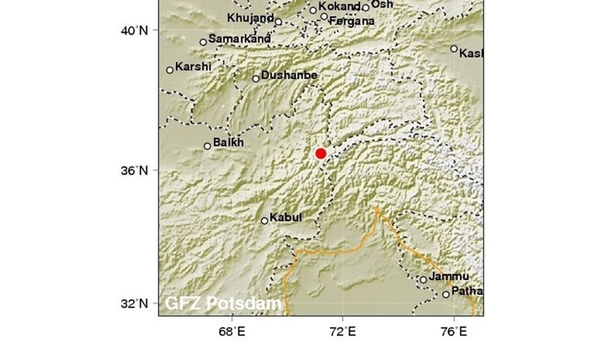 Mapa del terremoto en Afganistán e India