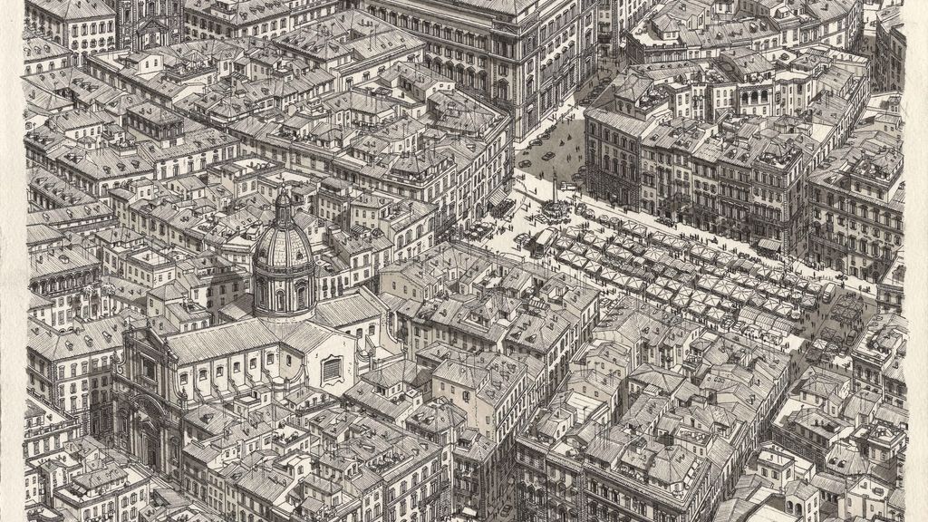 Un artista dibuja de memoria diferentes ciudades increíblemente detalladas
