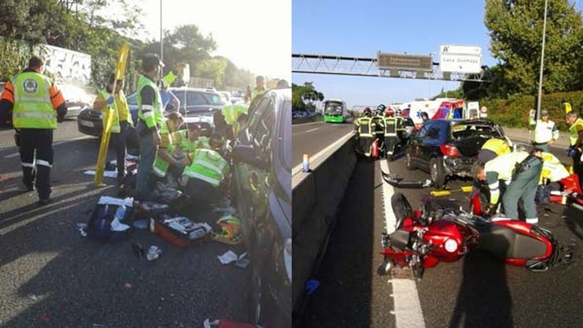 Colisión entre una moto y un coche en Madrid