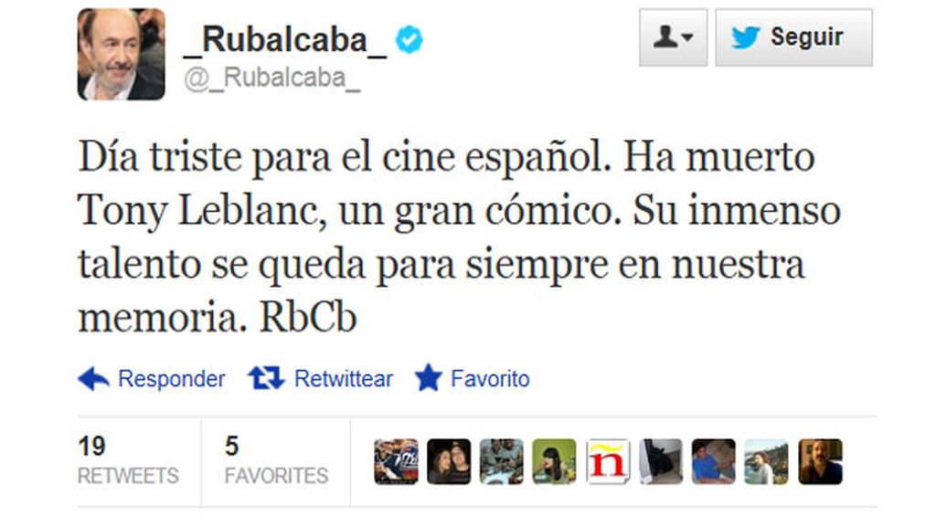 Palabras de adiós en Twitter a Tony Leblanc