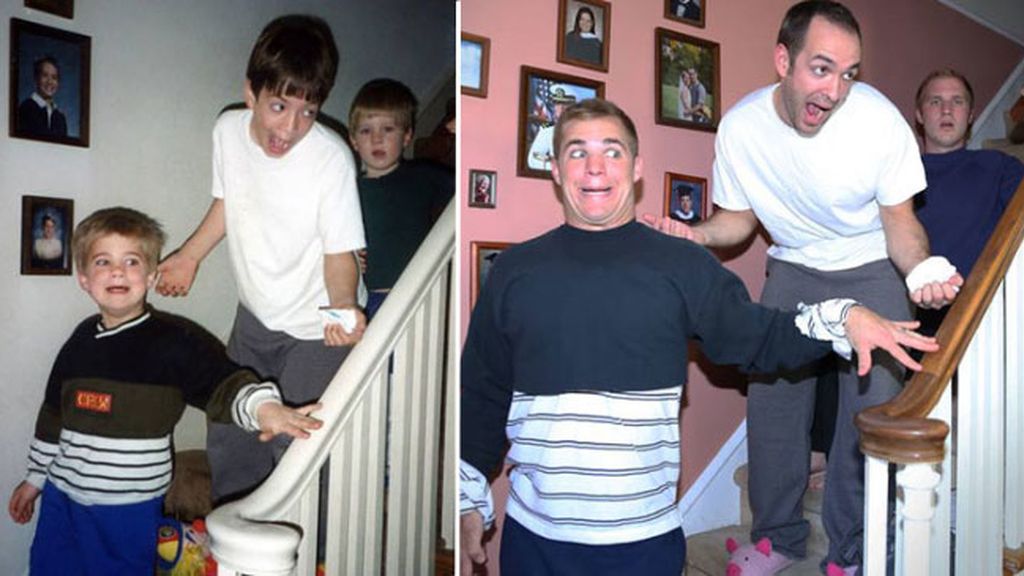 Tres hermanos recrean las fotos de su infancia para su madre