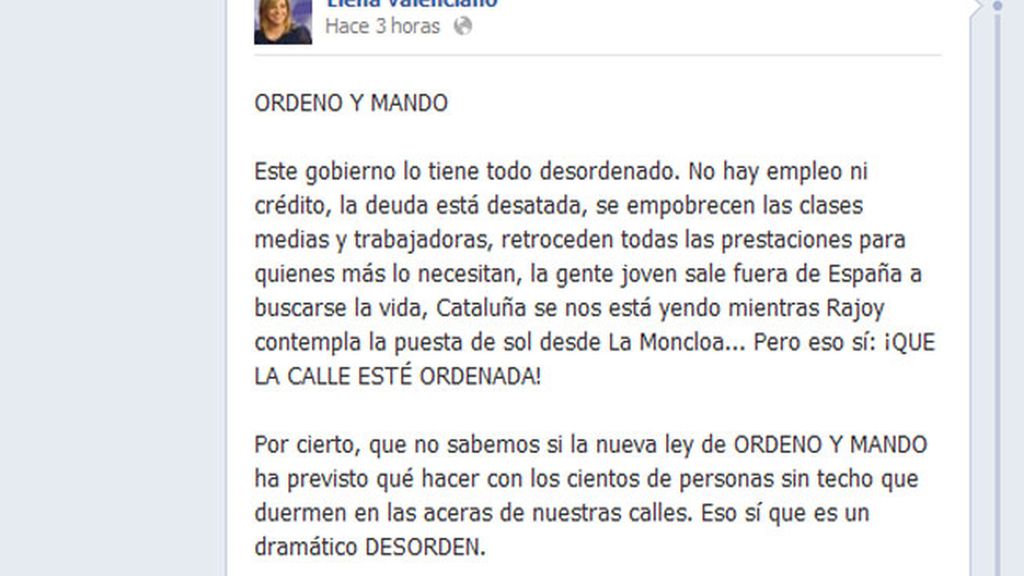 Valenciano denuncia "la nueva ley del ordeno y mando" del Gobierno