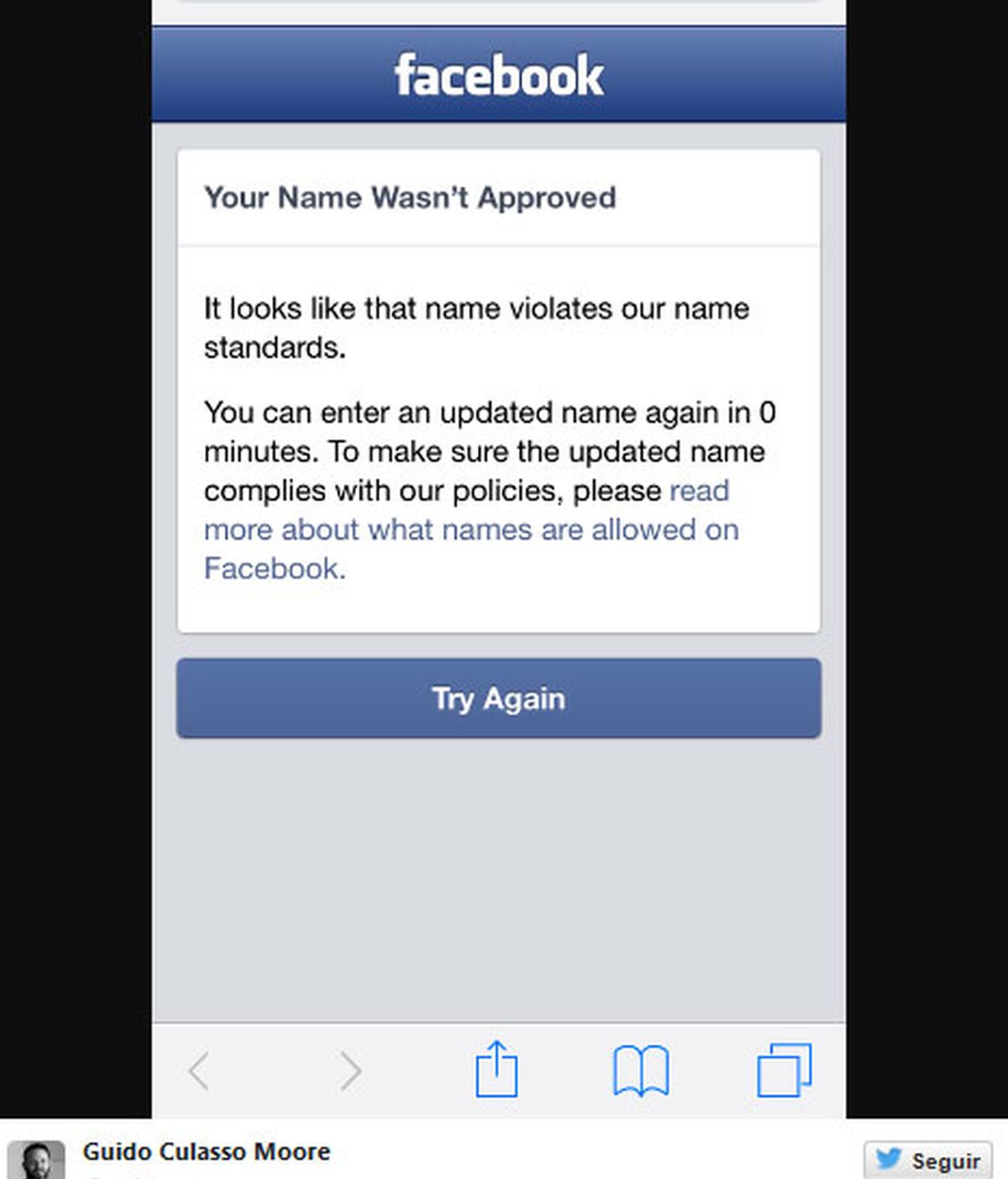 Guido Culasso,Facebook,cuenta cancelada,reglamento de Facebook