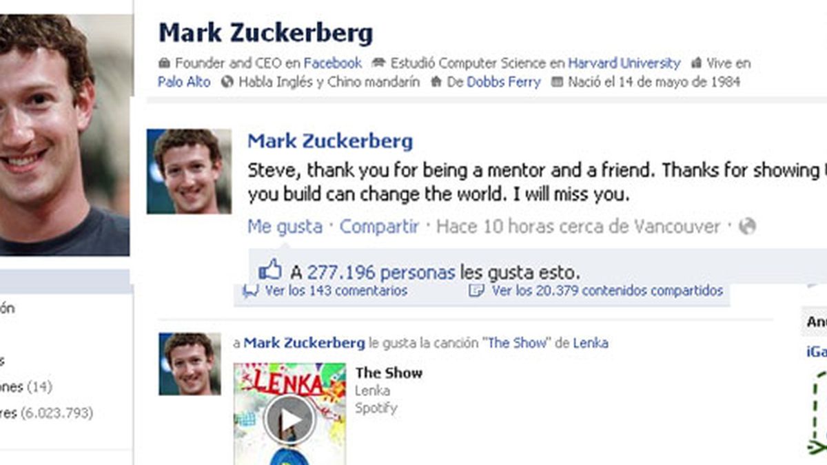 Zuckerberg recuerda a Steve Jobs en Facebook