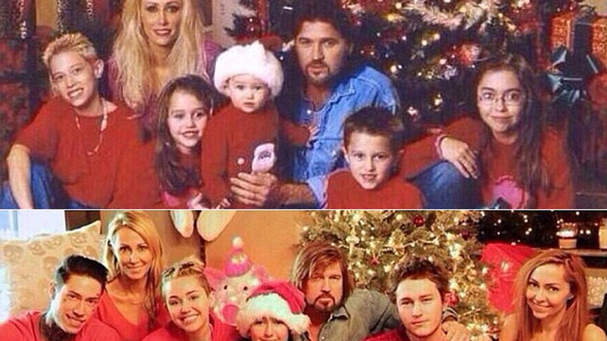 Miley Cyrus recrea con su familia una imagen navideña de su niñez