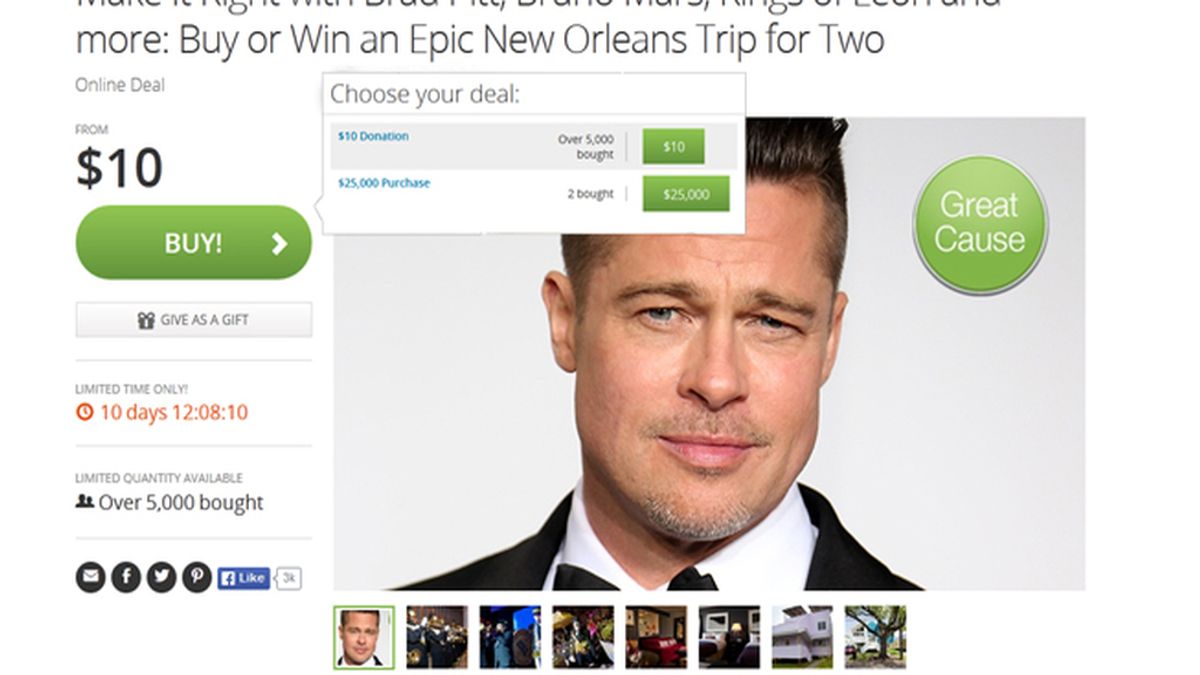 Compra tu cupón para conocer a Brad Pitt por 18.000€