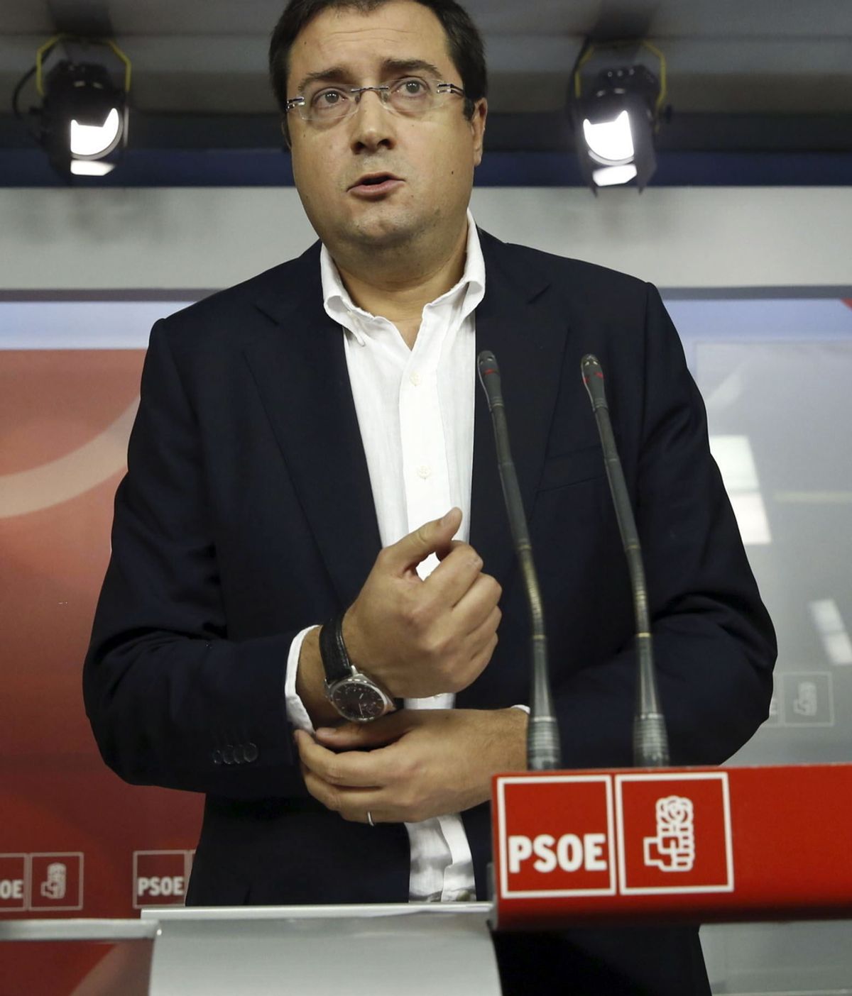 El secretario Organización del PSOE, Óscar López, en la comparecencia dada en la sede del PSOE