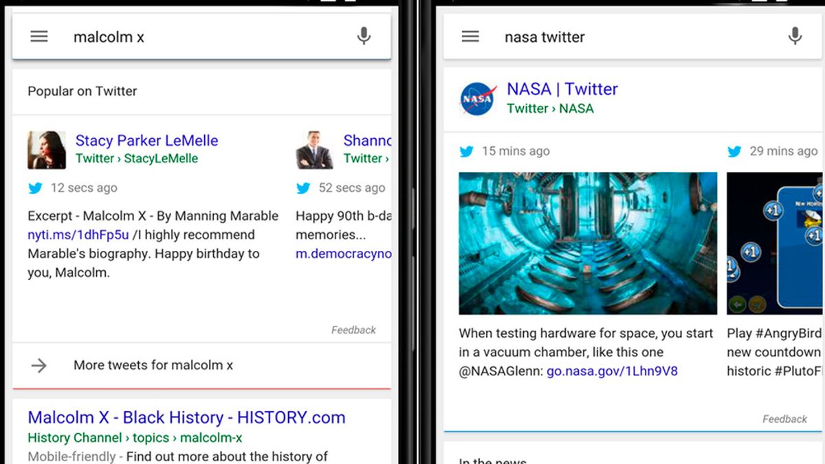 Google incluye en sus búsquedas en móviles y tablet los tuits más relevantes
