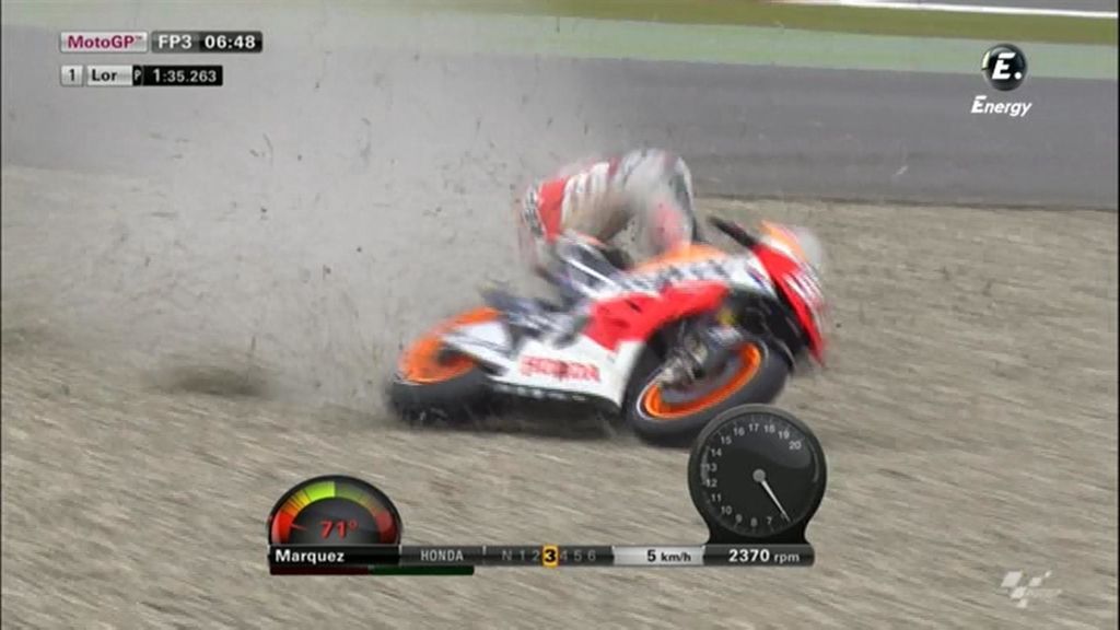 Aparatosa caída de Marc Márquez en los libres de Assen