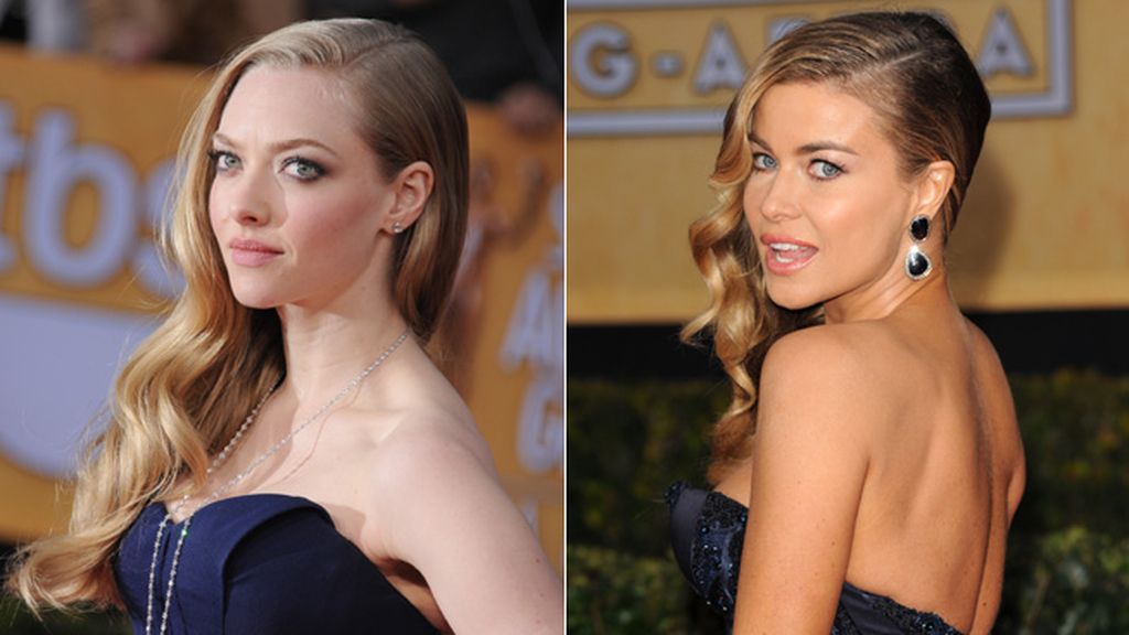 Las dos actrices coincidieron en palabra de honor, color morado, cuerpo sirena y pelo a un lado