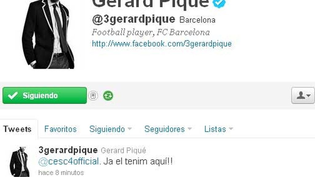 Piqué anuncia en su twitter la llegada de Cesc Fábregas Piqué anuncia en su twitter la llegada de Cesc Fábregas