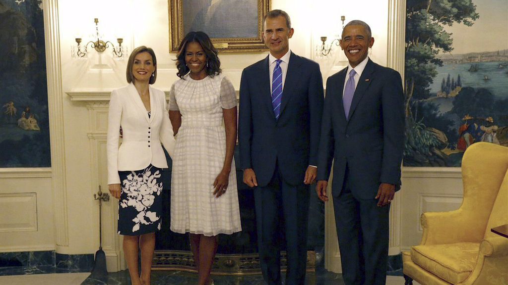 Los Reyes durante su encuentro en la Casa Blanca con Barack Obama y su esposa Michelle