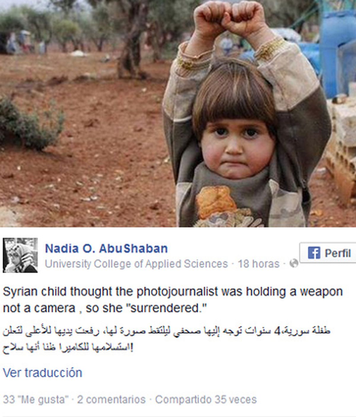 La rendición de una niña siria que pensó que la cámara era un arma