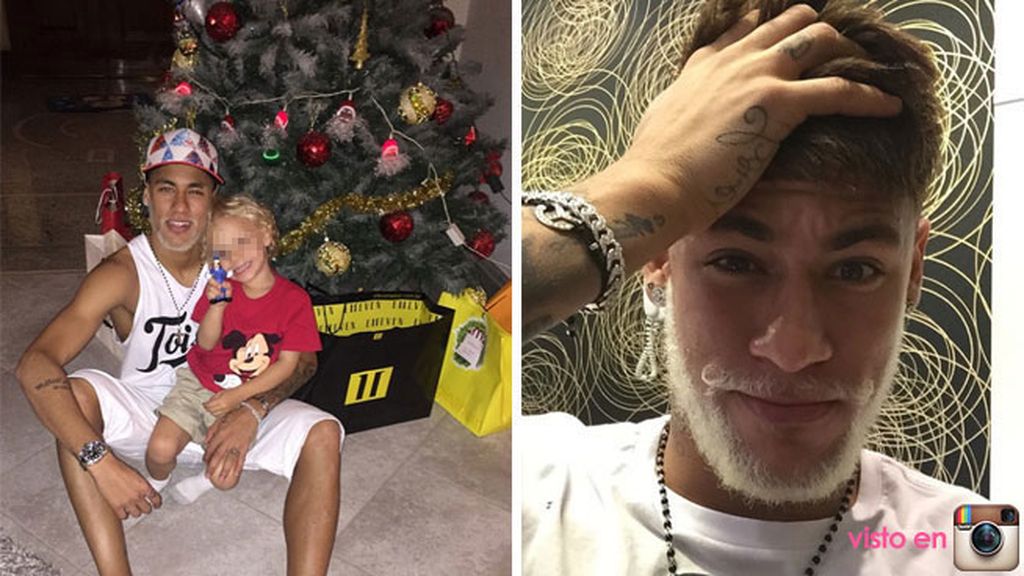La barba blanca de Neymar, junto a su hijo, por Navidad