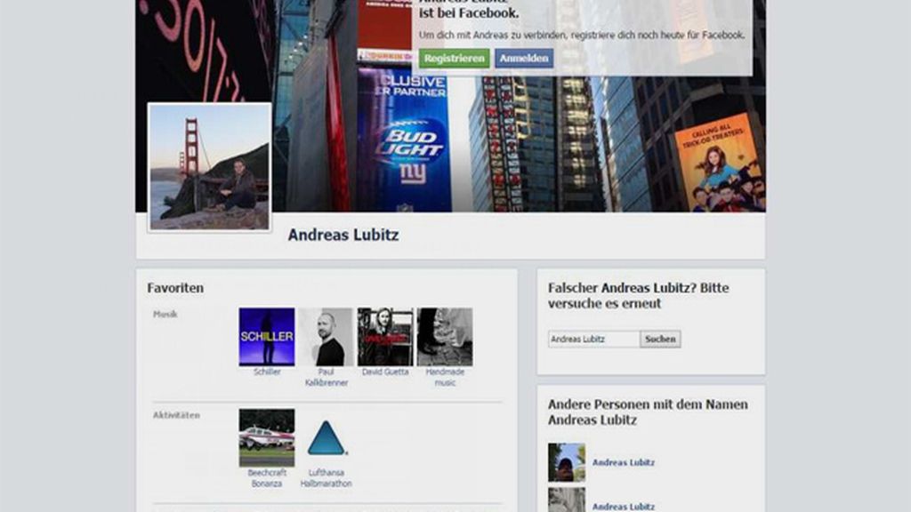 Perfil de Andreas Lubitz en Facebook