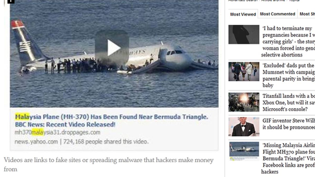 “Hallado el avión de Malasia”. Los hackers sacan provecho de la tragedia