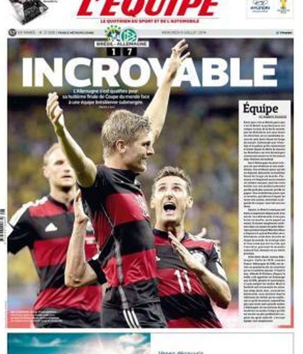 'L´Equipe' destaca a la "increíble" Alemania