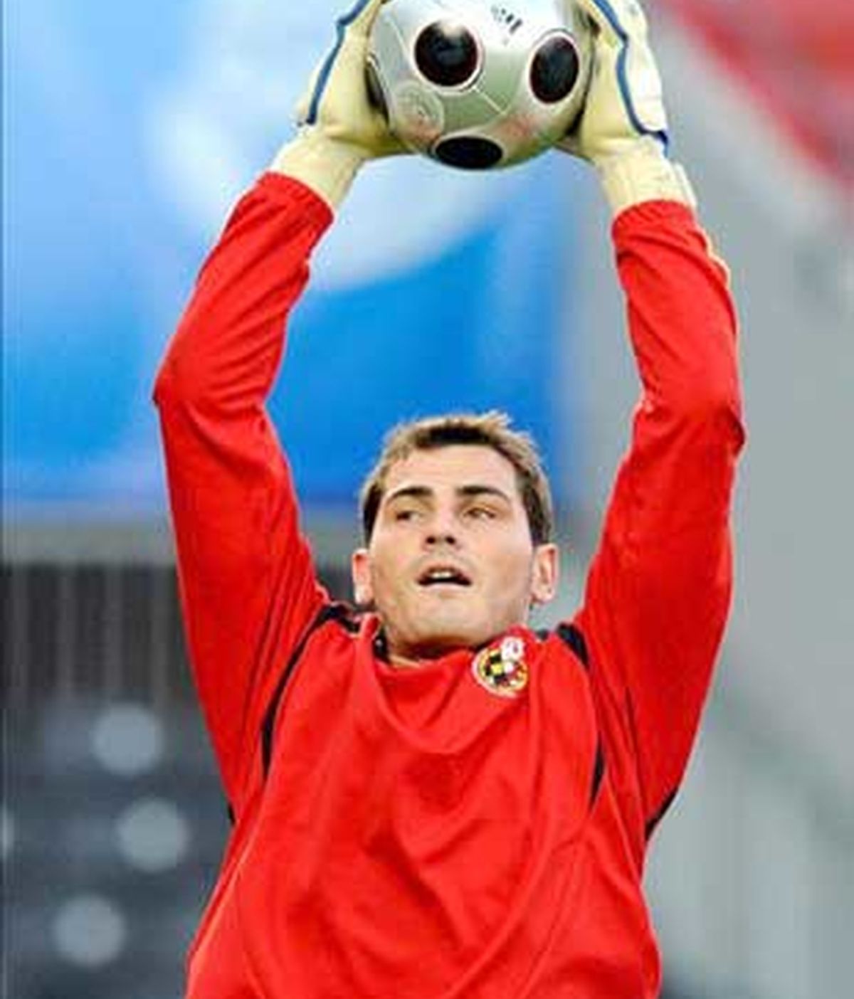 Casillas, durante el último entrenamiento de la Selección. Foto: EFE