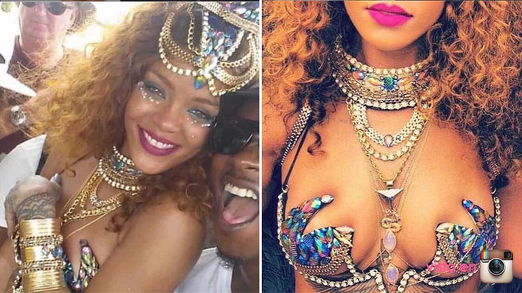 'Diamonds', plumas, salsa y piel: Rihanna se viene arriba en las fiestas de su pueblo