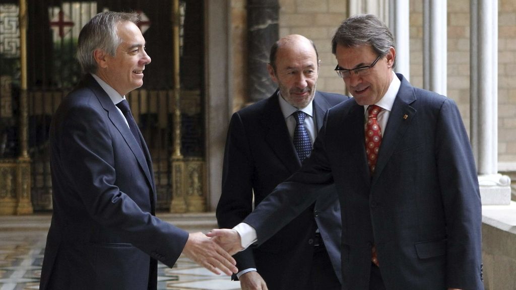 Pere Navarro, Alfredo Pérez Rubalcaba y Artur Mas