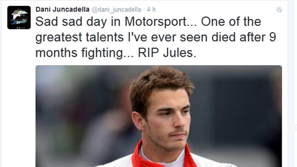 El mundo de la Fórmula 1 despide a Bianchi