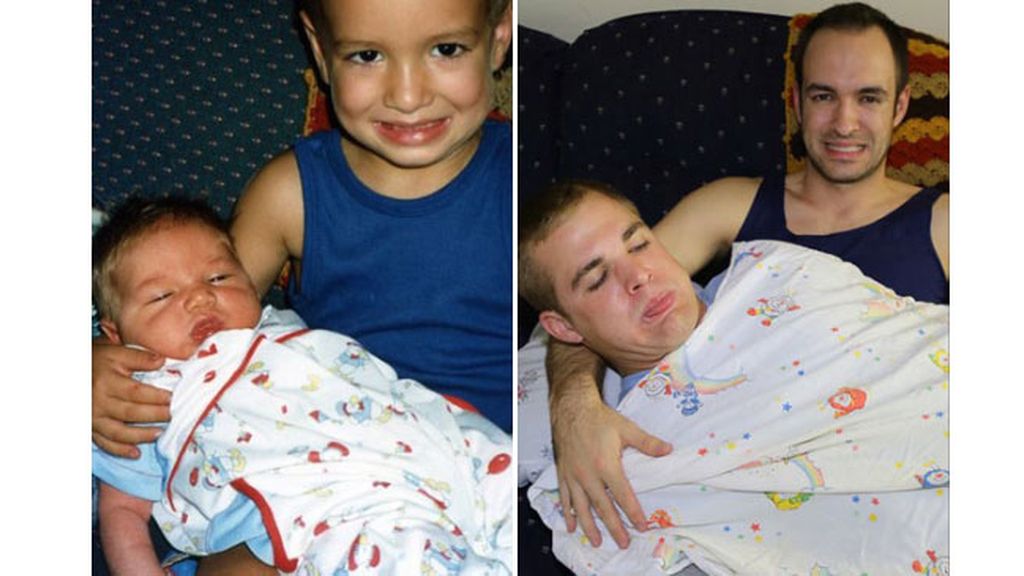 Tres hermanos recrean las fotos de su infancia para su madre