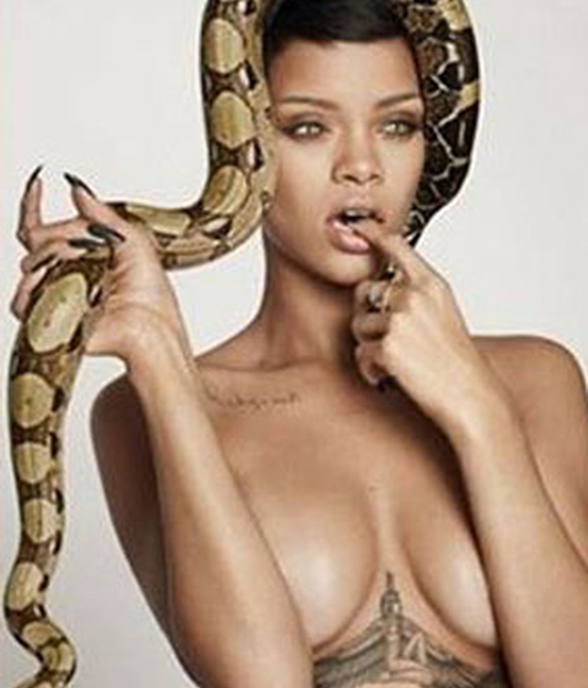 La Diosa Rihanna posa desnuda con serpientes