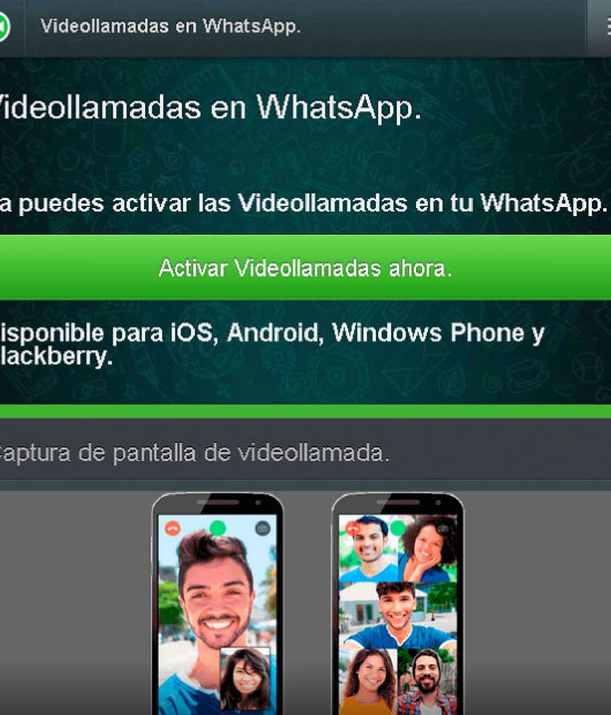 servicio de videollamadas WhatsApp, WhatsApp