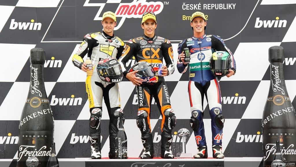 El podio de Moto2™ en Brno (Márquez, Luthi y Espargaró)