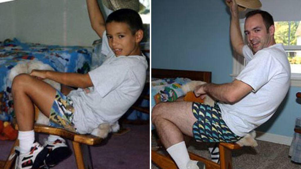 Tres hermanos recrean las fotos de su infancia para su madre