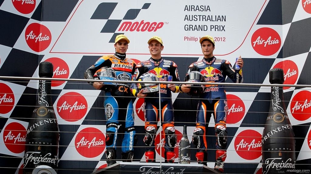 El podio de Moto3™: Cortese, Oliveira y Sissis