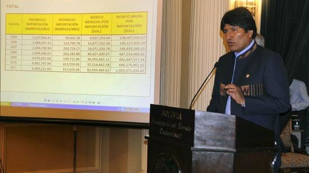 Fotografía facilitada por la Agencia Boliviana de Informacion del presidente de Bolivia, Evo Morales, quien anuló el decreto que subió el precio de los principales combustibles hasta en 82 por ciento, tras la ola de protestas que vivió el país andino estos días y ante las amenazas de más movilizaciones desde el lunes. EFE Fotografía facilitada por la Agencia Boliviana de Informacion del presidente de Bolivia, Evo Morales, quien anuló el decreto que subió el precio de los principales combustibles hasta en 82 por ciento, tras la ola de protestas que vivió el país andino estos días y ante las amenazas de más movilizaciones desde el lunes. EFE
