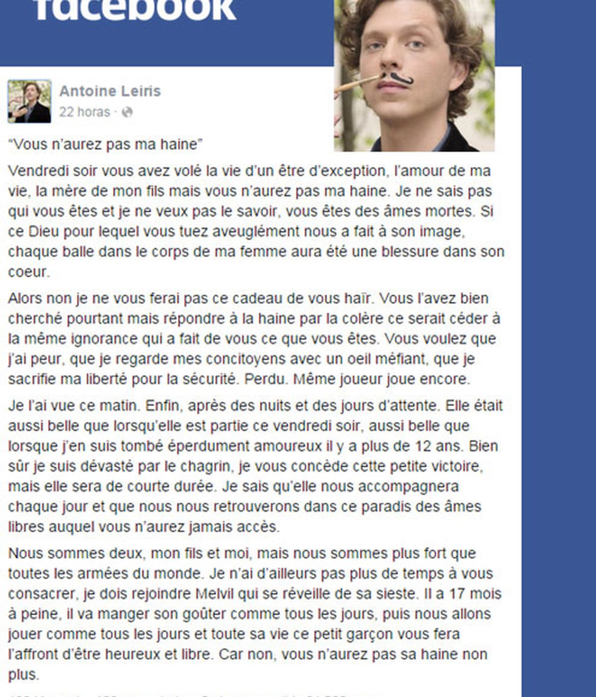 ,Antoine Leiris,carta viral contra terroristas