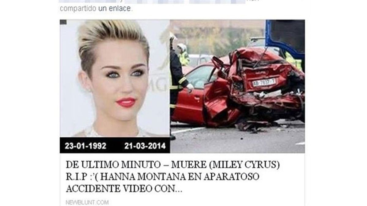 Un nuevo bulo propaga la muerte de Miley Cyrus en Facebook