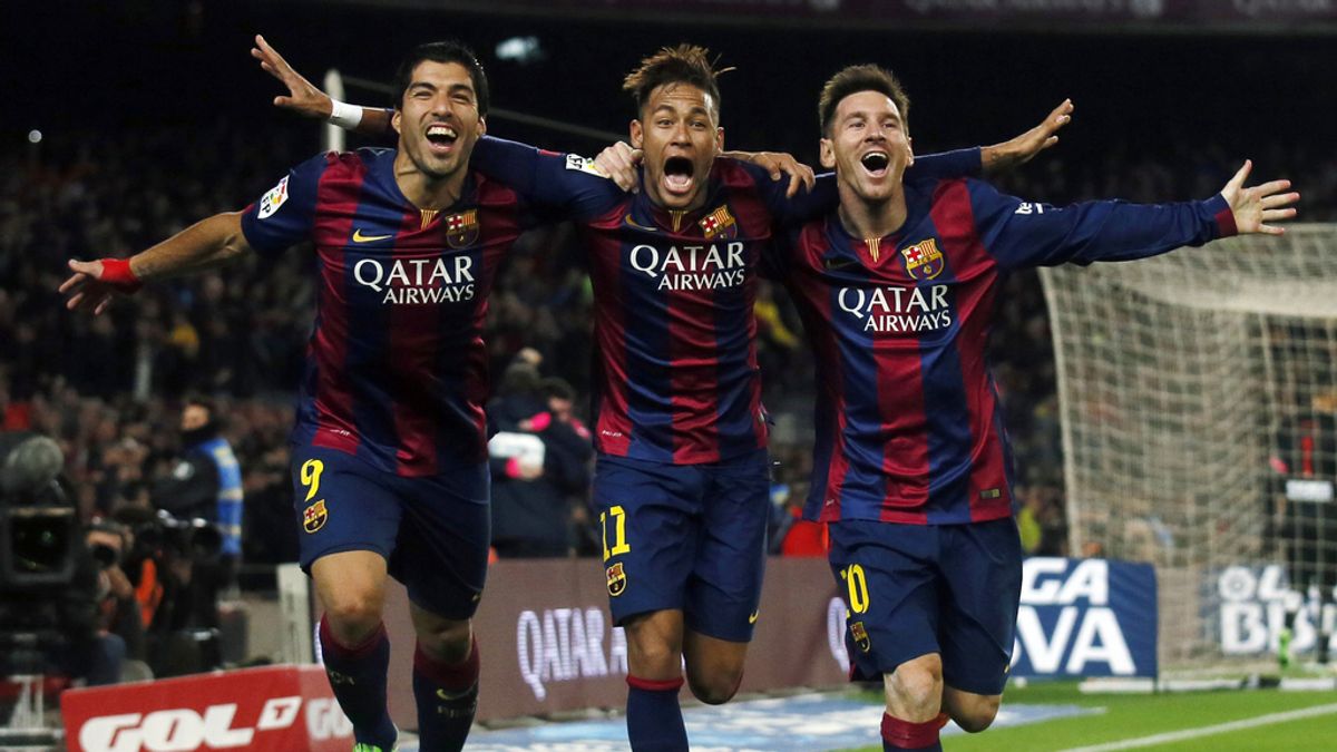 Messi, Neymar y Luis Suárez celebran su victoria ante el Atlético de Madrid