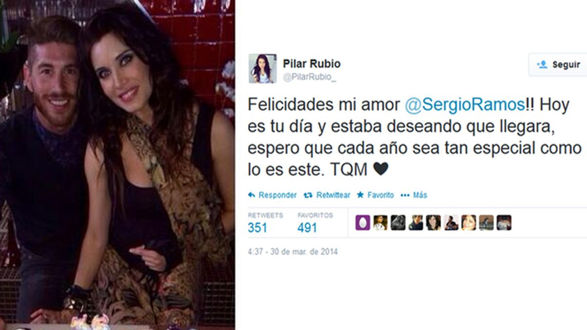 Pilar Rubio felicita a Ramos por su 28 cumpleaños: “Felicidades mi amor"